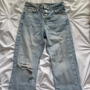 Zara Light Blue High Rise Distressed Jeans